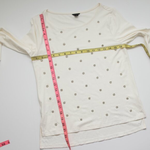 Ann Taylor Beaded Crepe Top Crystal Embellished Blouse Cream Size XS - Picture 7 of 7